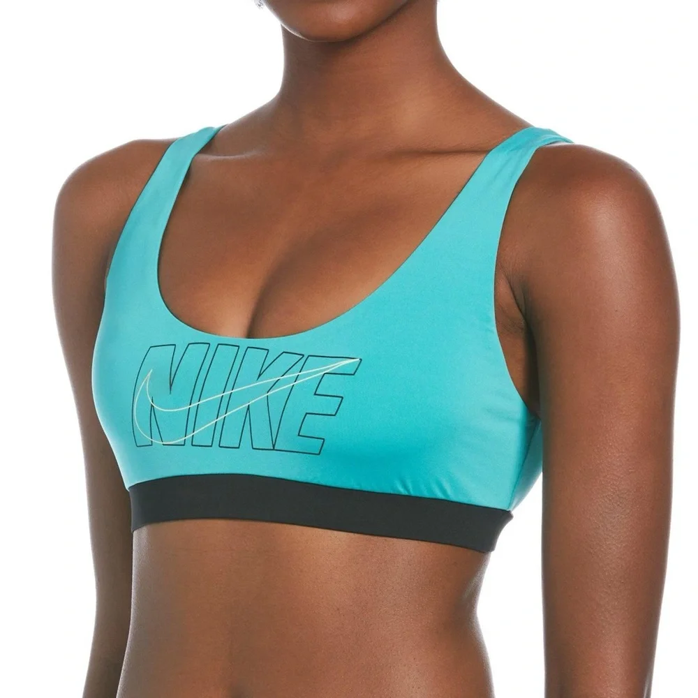 Nike Women's Aqua and Black Sports Bra